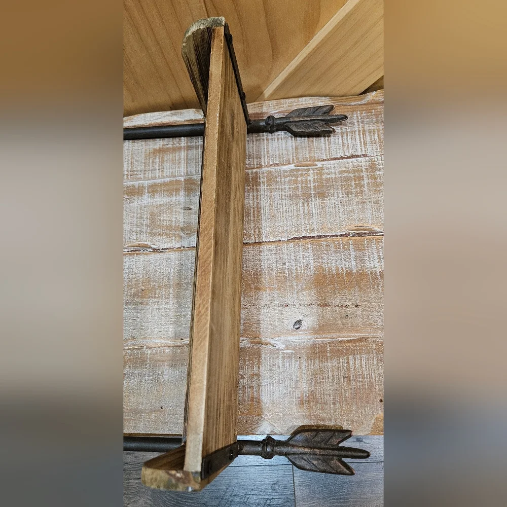 Arrow Detail Rustic Wood and Metal Two Tier Wall Shelf